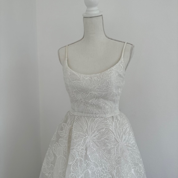 Portia & Scarlett White Sparkle Ballgown with High Leg Slit - Picture 3 of 10